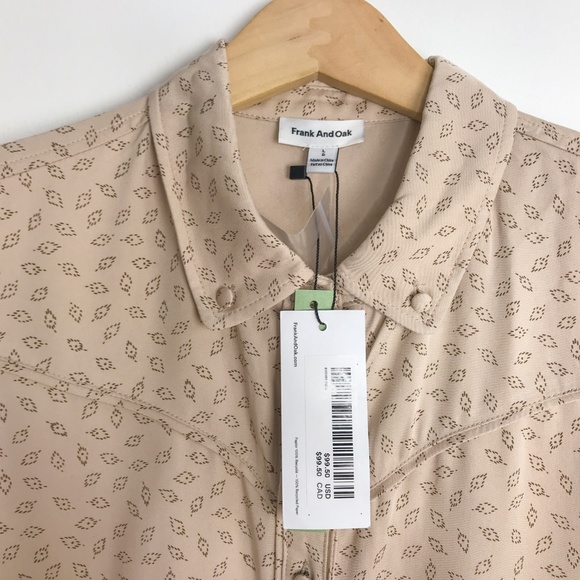 NWT Frank & Oak Tan Leaf Button Down Shirt Size L - Picture 3 of 8